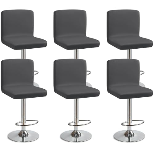 Barhocker-Schonbezüge 6 Stück Barhocker Stuhlbezüge Stretch-Stuhlbezug mit Rückenlehne Barhockerbezüge Waschbarer Esszimmerstuhlbezüge Hohe Barhocker Stuhlhussen für Bar Counter (Dunkelgrau, 6 Stück) von Eozakavod