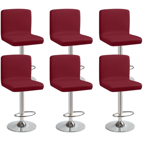 Barhocker-Schonbezüge 6 Stück Barhocker Stuhlbezüge Stretch-Stuhlbezug mit Rückenlehne Barhockerbezüge Waschbarer Esszimmerstuhlbezüge Hohe Barhocker Stuhlhussen für Bar Counter Café(Weinrot, 6 Stück) von Eozakavod