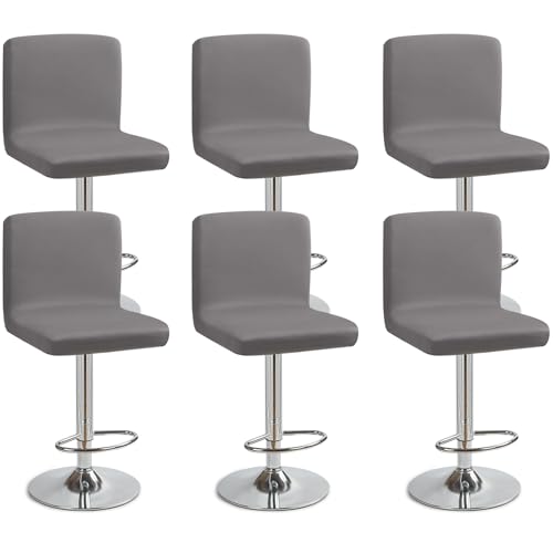 Barhocker-Schonbezüge 6 Stück - Stretch-Stuhlbezug mit Rückenlehne für Hohe Barhocker - Waschbar, Grau von Eozakavod