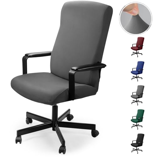 Eozakavod Schutzhülle für Bürostuhl, drehbarer Sesselbezug, elastischer Stoff, abnehmbar, Slipcover, Stuhlbezug, Stuhlbezug, Schonbezug für Bürostuhl (kein Stuhl), Grau, M - N von Eozakavod