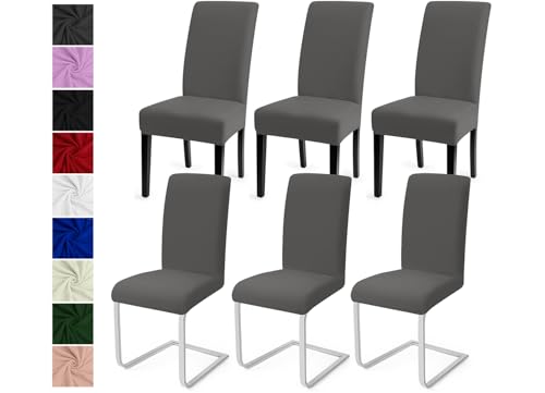 Eozakavod Stuhlhussen 6er Set Stuhlbezüge Moderne Stretch Stuhlhussen Universal Husse Abnehmbare Stuhlbezug Waschbarer Abdeckung Esszimmer Dekoration Spannbezug,für Hochzeit Partys(6er Set, Grau)-C von Eozakavod