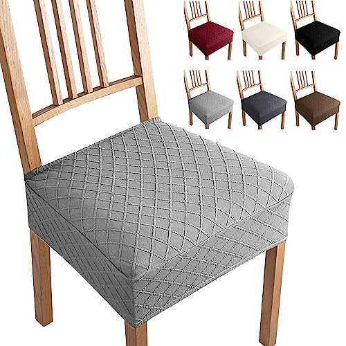 Jacquard Esszimmerstuhl Sitzbezüge Set of 4 Universal Stretch-Sitzbezüge Keine Rückenlehne Stuhl Sitzbezüge Abnehmbar Waschbar Stuhlhussen Stuhlsitzbezüge für Küche,Hotel,Bankett(Set of 4, Hellgrau-B) von Eozakavod