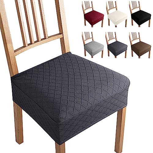 Eozakavod Jacquard Esszimmerstuhl Sitzbezüge Set of 6 Universal Keine Rückenlehne Stuhl Abnehmbar Waschbar Stuhlhussen Stuhlsitzbezüge für Küche,Hotel,Party(Set of 6, Dunkelgrau-B) von Eozakavod