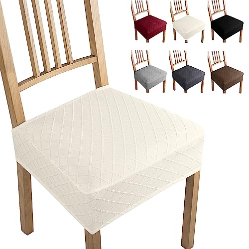 Jacquard Esszimmerstuhl Sitzbezüge Set of 6 Universal Stretch-Sitzbezüge Keine Rückenlehne Stuhl Sitzbezüge Abnehmbar Waschbar Stuhlhussen Stuhlsitzbezüge für Küche,Hotel,Bankett (Set of 6, Creme-B) von Eozakavod