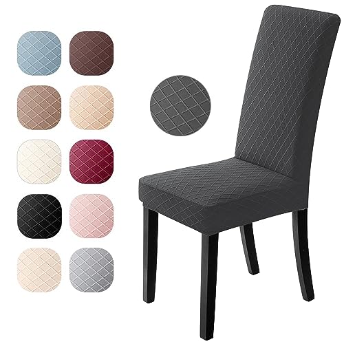 Stuhlhussen 4er Set Universal Stretch Stuhlhussen Moderne Jacquard Husse Abnehmbare Stuhlbezug Abdeckung Esszimmer überzug Bi-Elastic Spannbezug,für Bankett Deko und Hochzeit Partys (Dunkelgrau, 4 er) von Eozakavod