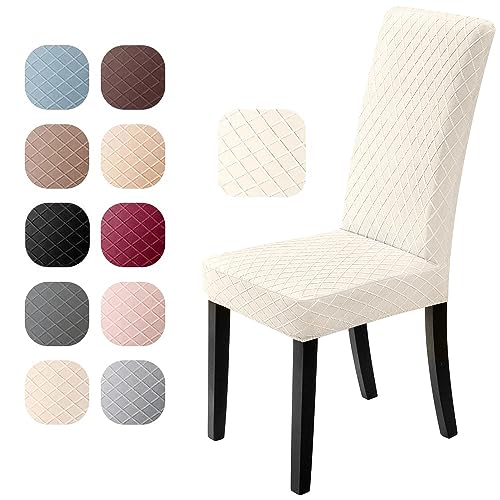 Stuhlhussen 4er Set Universal Stretch Stuhlhussen Moderne Jacquard Husse Abnehmbare Stuhlbezug Abdeckung Esszimmer überzug Bi-Elastic Spannbezug,für Bankett Deko und Hochzeit Partys (Creme, 4 er Set) von Eozakavod