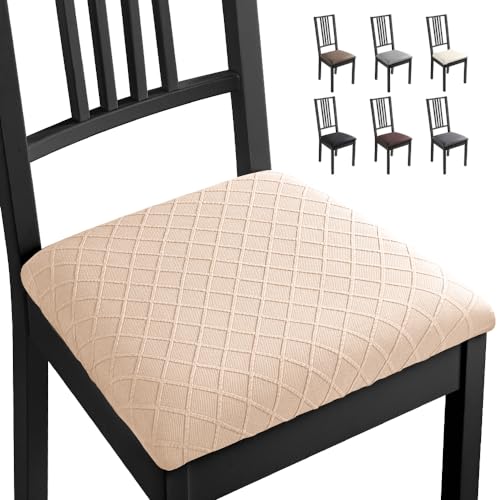 Stuhlhussen Esszimmerstuhl Sitzbezug 4 Stück Spandex Jacquard Stuhl Sitzbezüge Stretch-Sitzbezüge Abnehmbar Waschbar Stuhlhussen Sitzschutzbezug für Zuhause, Hotel, Bankett(4 Stück,Beige) -B von Eozakavod