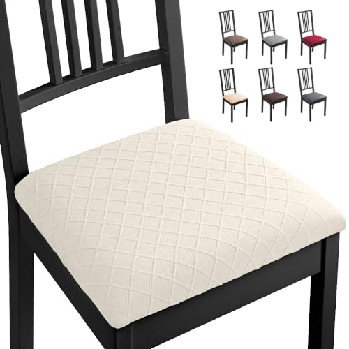 Eozakavod Stuhlbezug 4 Stück Stuhlkissenbezüge, Esszimmerstuhlbezug, abnehmbar, elastisch, Jacquard, waschbar, für Esszimmer (4 Stück, Weiß)-B von Eozakavod