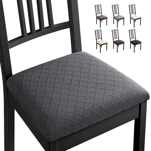 Eozakavod Stuhlhusse, 6 Stück, Stuhlbezug, abnehmbar, elastischer Stuhlbezug, Jacquard, waschbar, für Esszimmer (6 Stück, dunkelgrau) - B von Eozakavod