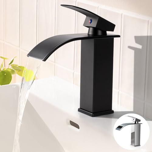 Wasserhahn Bad Schwarz Waschtischarmatur Wasserfall Wasserhahn Bad Waschtischarmatur Einhandmischer Armatur Waschbecken Mischbatterie Waschbecken Heiß und Kalt Einstellbar (Matt Schwarz) von Eozakavod