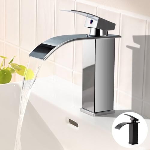 Wasserhahn Bad Waschtischarmatur Wasserfall Wasserhahn Bad Wasserfall Waschtischarmatur Einhandmischer Armatur Waschbecken Mischbatterie Waschbecken Heiß und Kalt Einstellbar (Chrom) von Eozakavod