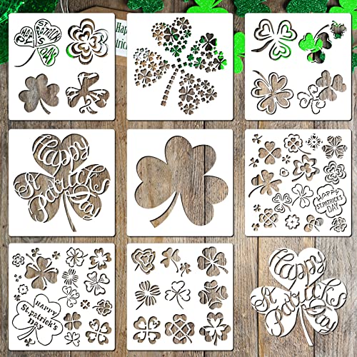 Epakh 8 Stück St. Patrick's Day Schablonen Haustier Kleeblatt Malerei Klee Wiederverwendbare Urlaub Schablonen zarte Vorlage Kleeblatt für DIY Handwerk Frühling Fenster Glas Wand Tür Dekoration von Epakh