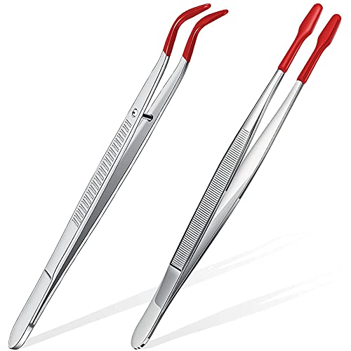 Epdpekc 2StüCk Pinzette Spitzen Set Beschichtete Spitzen Gebogen Flache Pinzette Schmuck Hobby Elektronisch Pinzette Werkzeug - Rot von Epdpekc