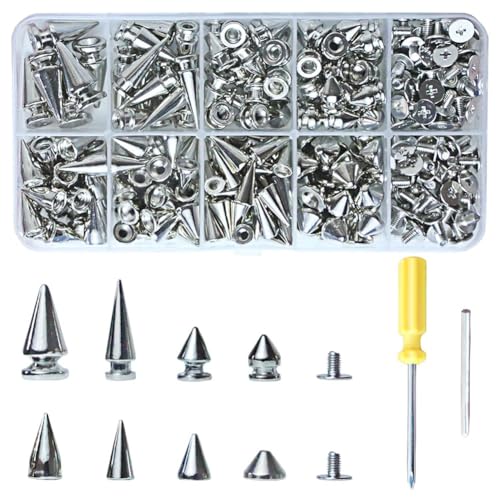 Epdpekc 354-Teiliges Punk-Spikes- und Nieten-Set, Kegelförmige Spikes im 8 Größen, Metallbaum-Spikes-Nieten für Lederhandwerk und Kleidung im Punk-Stil Epdpekc 354-Teiliges Punk-Spikes- und Nieten-Set, Kegelförmige Spikes im 8 Größen, Metallbaum-Spikes-Nieten für Lederhandwerk und Kleidung im Punk-Stil von Epdpekc