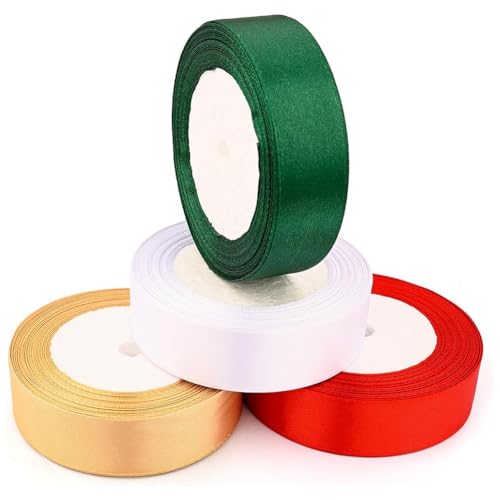 Epdpekc Weihnachtsband, 4 Rollen 91,4 M, Weihnachtliches Satinband, Geschenkband, Doppelseitiges, Massives Satinband Epdpekc Weihnachtsband, 4 Rollen 91,4 M, Weihnachtliches Satinband, Geschenkband, Doppelseitiges, Massives Satinband von Epdpekc