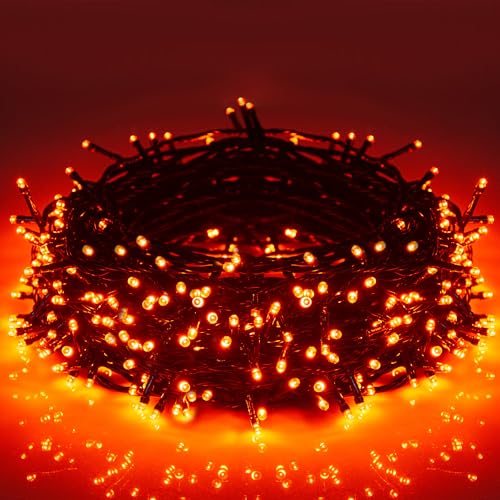 Halloween Herbst Lichterketten Orange - 25M/220 LEDs Weihnachtslicht Ende zu Ende Erweiterbar Speicherfunktion 8 Modi Innen und Außen Wasserdicht Dekoration für Partei Bäume Garten Hochzeit von Epesl