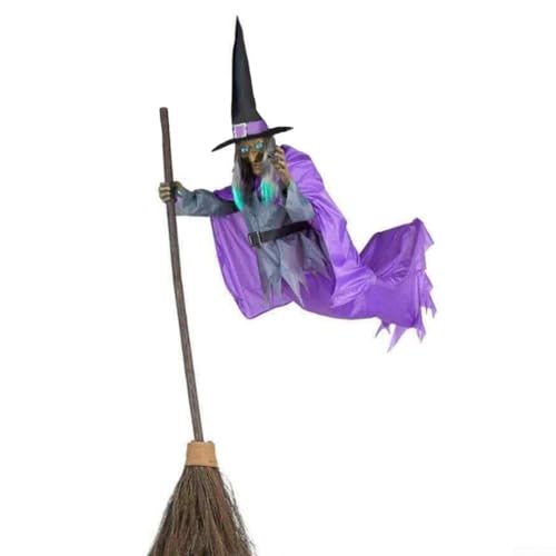 1,8 m fliegende Hexe Halloween animierte Dekoration Outdoor Garten gruselige schwebende Figur lila grün wetterbeständig einfache Montage Hof Rasen Party Dekor (lila) von EpheyFIF