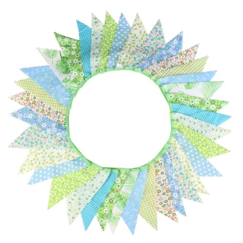 10 Meter Vintage Floral Wimpelkette Banner mit 36 Wimpeln für festliche Feiern (grün) von EpheyFIF
