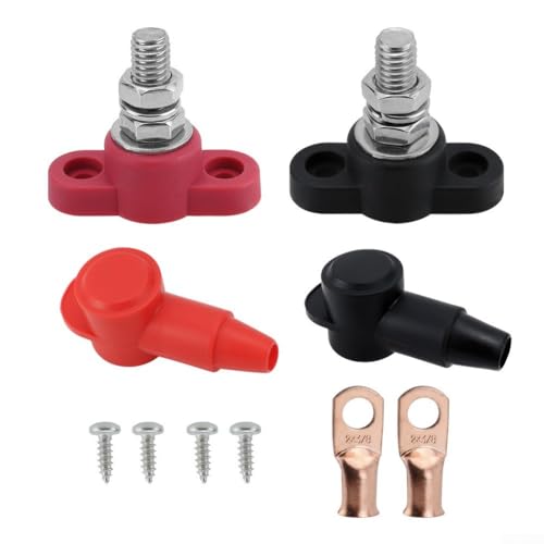 12 V 250 A M10 Sammelschienen-Verteilerklemme mit Einzelbolzen für Auto, Wohnmobil, Yacht und Marine-Batterie-Stromsysteme, robuste Nylon-Edelstahl-Konstruktion (rot + schwarz) von EpheyFIF