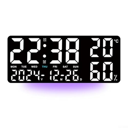 13 77 LED Digitale Wanduhr mit großem Display für Zuhause, Büro und Fitnessstudio, Dual-Alarme, Kalender, Temperatur- und Luftfeuchtigkeitsmonitor (A) von EpheyFIF