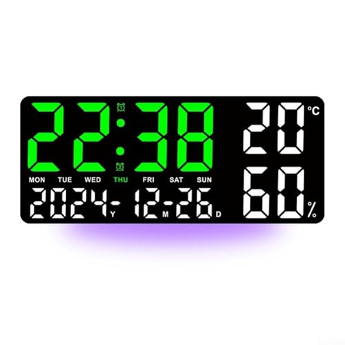 13 77 LED Digitale Wanduhr mit großem Display für Zuhause, Büro und Fitnessstudio, Dual-Alarme, Kalender, Temperatur- und Luftfeuchtigkeitsmonitor (D) von EpheyFIF