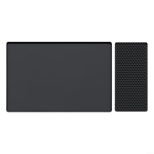 2-teiliges Silikon-Matten-Set für Kaffeemaschinen – 60 x 40 cm hitzebeständiger Thekenschutz mit abnehmbarer 40 x 19 cm Abtropfmatte (rutschfest, Drainage-Design, Schwarz/Grau) (Schwarz A) von EpheyFIF
