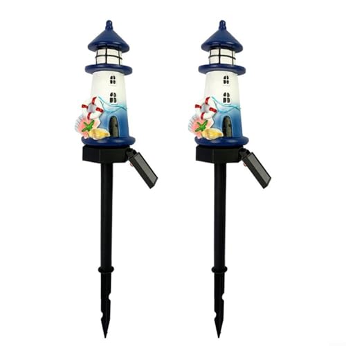 2er-Pack Solar-Leuchtturm-Gartenleuchten – wasserdichte Wegbeleuchtung aus Kunstharz (44 cm hoch) | Automatisches Ein-/Ausschalten, 6–8 Stunden Nachtlaufzeit für Terrasse/Rasen/Hof-Dekoration von EpheyFIF