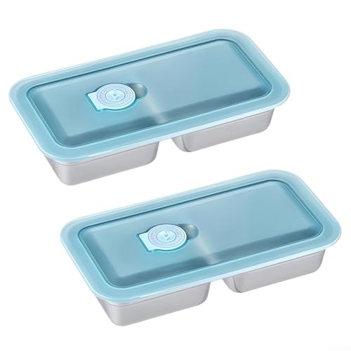 304 Edelstahl-Snack-Behälter, 2er-Pack Doppel-Fächer-Lebensmittel-Aufbewahrungsbox (20 x 10,5 x 4 cm), auslaufsichere Lunchbox mit Silikondichtung, spülmaschinenfest für Obst/Dips/Snacks, Büro von EpheyFIF