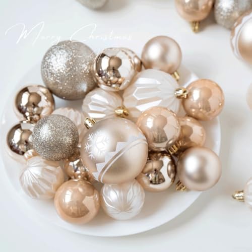 48-teiliges galvanisiertes Weihnachtskugel-Set mit Aufhängelöchern, wiederverwendbare Kunststoff-Ornamente für Urlaubsdekoration an Bäumen, Girlanden und Kränzen an verschiedenen Orten (Apricot) von EpheyFIF