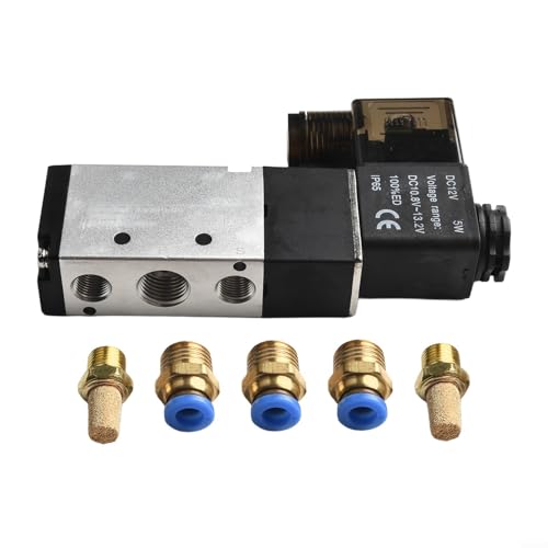 4V210–08 DC 12 V Magnet-Pneumatikventil, 5 Anschlüsse, 2 Positionen und Stecker, 4V210–08 DC 12 V Magnetventil, 5 Anschlüsse, 2 Positionen, mit Metallgewindeanschlüssen von EpheyFIF
