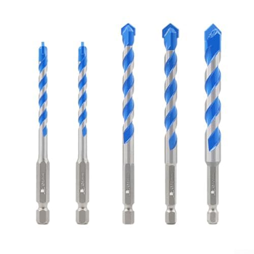 5-teiliges Hartmetall-Bohrer-Set (2/8/10/12 mm), Dreieck-Schaft-Design für Elektro- und Tischbohrer, Mauerwerk/Beton/Holz/Kunststoff, hohe Effizienz 2-38 mm Arbeitstiefe von EpheyFIF