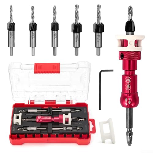 5-teiliges Kegelsenker-Bohrer-Set mit 6,35 mm Schnellspann-Sechskantschaft, verstellbarem Anschlag, Senkbohrer-Set mit effizientem Schnellspannmechanismus für einfache Verwendung von EpheyFIF