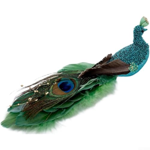 Christbaumkugel Pfau mit realistischem Federdesign und Schaumstoffbasis, inklusive Metallhaken zur einfachen Befestigung an Bäumen, Kränzen, Girlanden und Urlaubsdekor (grün) von EpheyFIF