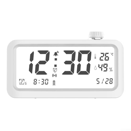 Digitaler Wecker mit Lichtsensor und LCD-Display zeigt Temperatur und Luftfeuchtigkeit an (weiß) von EpheyFIF