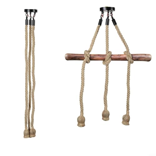 EpheyFIF 100 cm Pendelleuchte Hanfseil 3 Köpfe Kronleuchter Vintage Hängelampe Seil Hängeleuchte Doppelkopf Deckenleuchte Industrie Retro E27 Fassungen für Wohnzimmer Café Restaurant von EpheyFIF