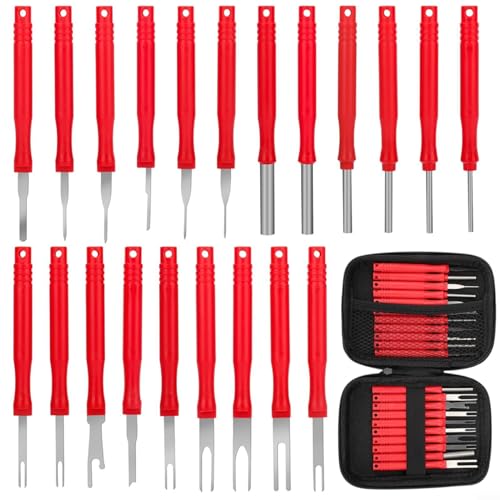 EpheyFIF 21 STK Terminal Entfernung Auspinwerkzeug KFZ Entriegelungswerkzeug Auto Kabel Stecker Ausbau Werkzeug Pin Removal Tool Kit mit Werkzeugtasche für Meisten Anschlussklemmen von EpheyFIF