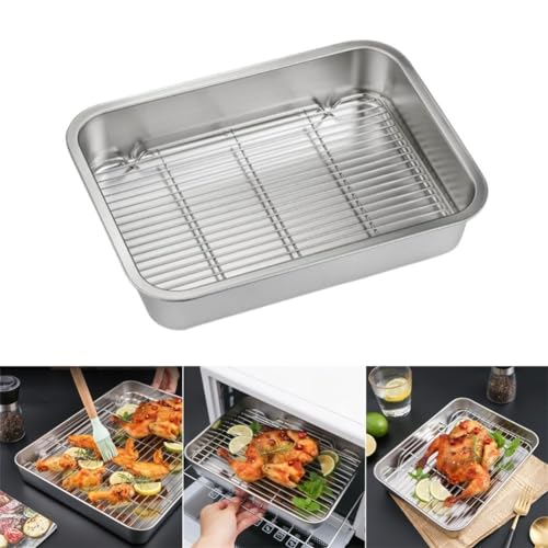 EpheyFIF Backblech mit Gitter-Set, Edelstahl-Backform mit Kühlgitter, Kochrost für Brot, Kekse, Fleisch, Küche, Grill, Kuchen (31 x 24 x 5 cm) von EpheyFIF