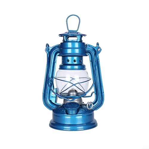 EpheyFIF Petroleumlampe Ollampe Nostalgische Petroleum-Sturmlaterne Mit Feuerfestem Beleuchtung Lampenol Glaskolben Stunden Outdoor - Kerosinlampe(19CM Hellblau ) von EpheyFIF