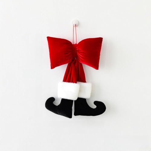 Holiday Elfin Boot Wandbehang mit roter Samtschleife aus Plüsch Samtstoff, Weihnachtsdekoration geeignet für Wand, Tür, Kaminsims oder Baum hängen mit Schlaufe (40cm) von EpheyFIF