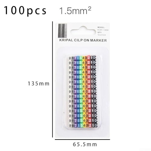 Kabelmarkierer zur Drahtidentifizierung, bunte Nummernschilder für 1 Kabel mit 56 mm Durchmesser (1,5 mm), 100 Stück von EpheyFIF