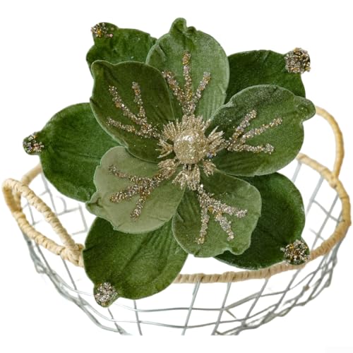 Magnolien-Samt-Flanell-Weihnachtsbaumschmuck mit Glitzer-Details, perfekt für DIY Urlaubsdekoration (grün) von EpheyFIF