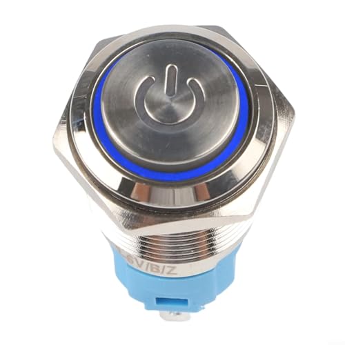 Metall-Druckknopfschalter mit Power-Symbol-LED-Licht, 16 mm Blende, 36 V Spannungsbewertung, selbstschließendes Design, IP66 wasserdicht für raue Bedingungen (blau) von EpheyFIF