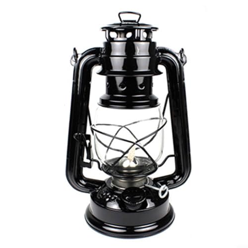 Öllampe, 25 cm Hurrikan-Lampen, Retro-Kerosin-Lampe, Vintage-Laterne zum Aufhängen, für Innen- und Außenbereich, Dekoration (schwarz, 19 cm) von EpheyFIF