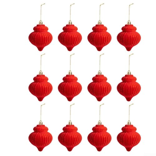 Plüschkugel-Ornamente im Laternen-Stil, für Weihnachtsdekorationen, weich strukturierte Bälle, entworfen, um Bäumen und Innenausstellungen ein einzigartiges Urlaubsflair zu verleihen (rot) von EpheyFIF