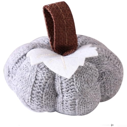 Polyester-Strick-Kürbis-Hängeornament für Herbst und Erntedankfest, saisonale Dekorationen mit kompaktem Design und befestigter Aufhängeschlaufe (grau) von EpheyFIF
