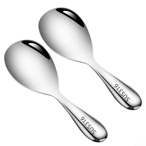 Reisschaufel aus Edelstahl, 20,5 x 7 cm, verdickter Antihaft-Servierlöffel, ergonomischer Griff für bequemen Griff, 2er-Pack Küchenutensilien (silberfarben, spülmaschinenfest) von EpheyFIF