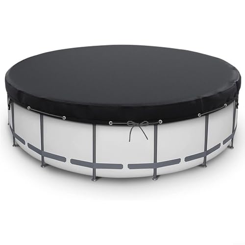 Runde Poolabdeckung für oberirdische Pools, 2,7 m, strapazierfähiges Polyester mit Bodennägeln und winddichten Seilen, wasser- und staubdichter Schutz für aufblasbare Pools/Whirlpools (schwarz von EpheyFIF
