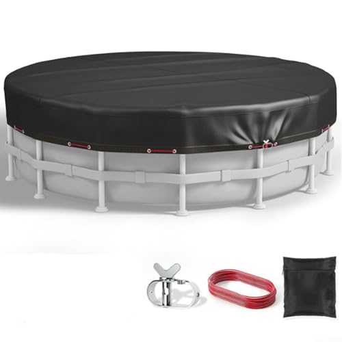 Runde Solar-Poolabdeckung (6FT/8FT/10FT/12FT/15FT/16FT), mit Seilwinde & Kabelsystem, Allwetterschutz für oberirdische Pools, inklusive Abdeckung + Spanner + Befestigungsleine (3-teiliges Set)(8FT) von EpheyFIF