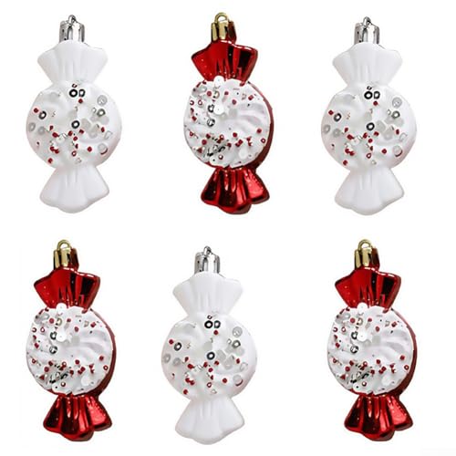 Set mit 6 leichten Kunststoff-Süßigkeiten-Ornamenten für Weihnachtsbaum und Urlaubsdekoration, realistische Designs für den Einsatz auf Kränzen, Treppen und kreativen Innenausstellungen von EpheyFIF