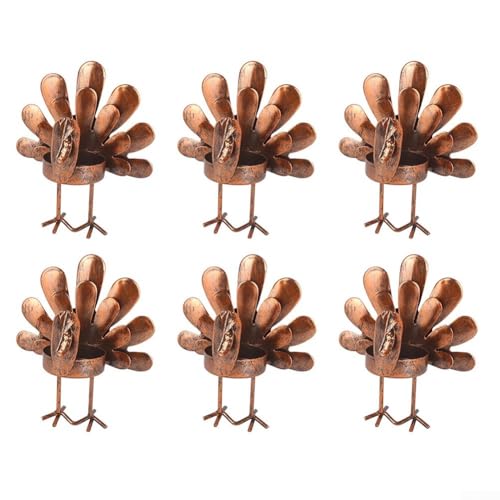 Thanksgiving Metall Truthahn Kerzenhalter 6er Set, geeignet für Teelichtkerzen, dekorative Eisen-Kerzenhalter für Esstisch und saisonalen Heimgebrauch (B-Sitze) von EpheyFIF